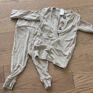 Lou Lou & Company Beige and White Striped Kids Matching Set
